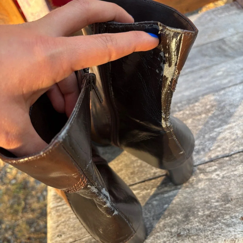 2000's Brown Patchwork Faux Leather Square Toe Ankle Boots Size 8